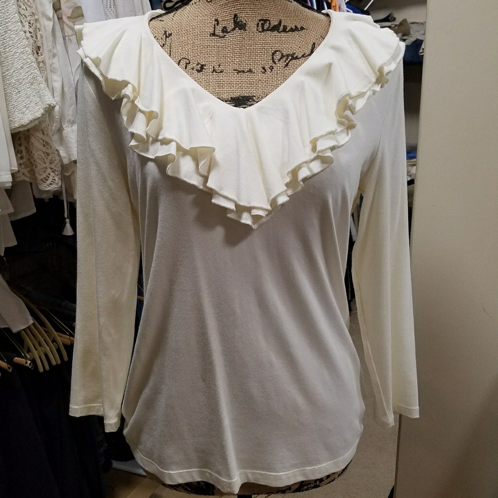 Ralph Lauren Vneck Ruffled longs sleeve Top